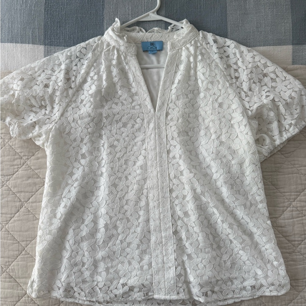 CeCe White Floral Lace Blouse
